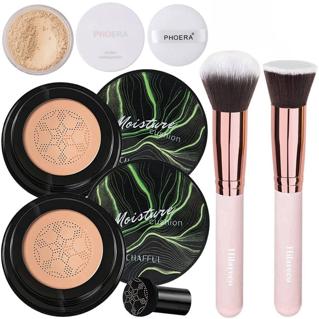 Hilareco Mushroom Head Air Cushion CC Cream + Phoera Powder Set Buff Beige #04