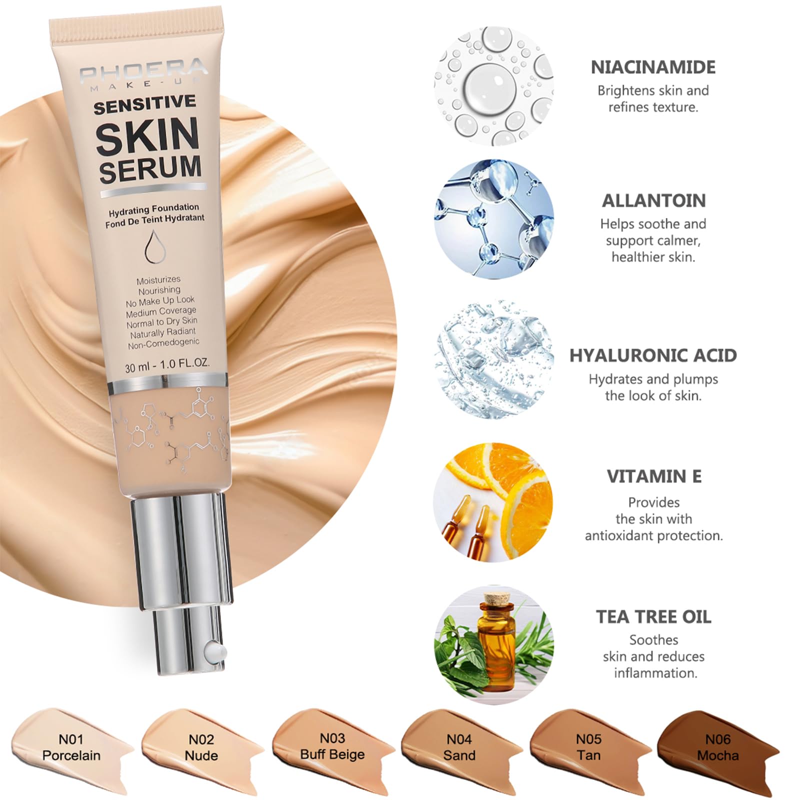 Hilareco PHOERA 4-in-1 Tinted Moisturizer Foundation Serum | Color Correcting & Hydration