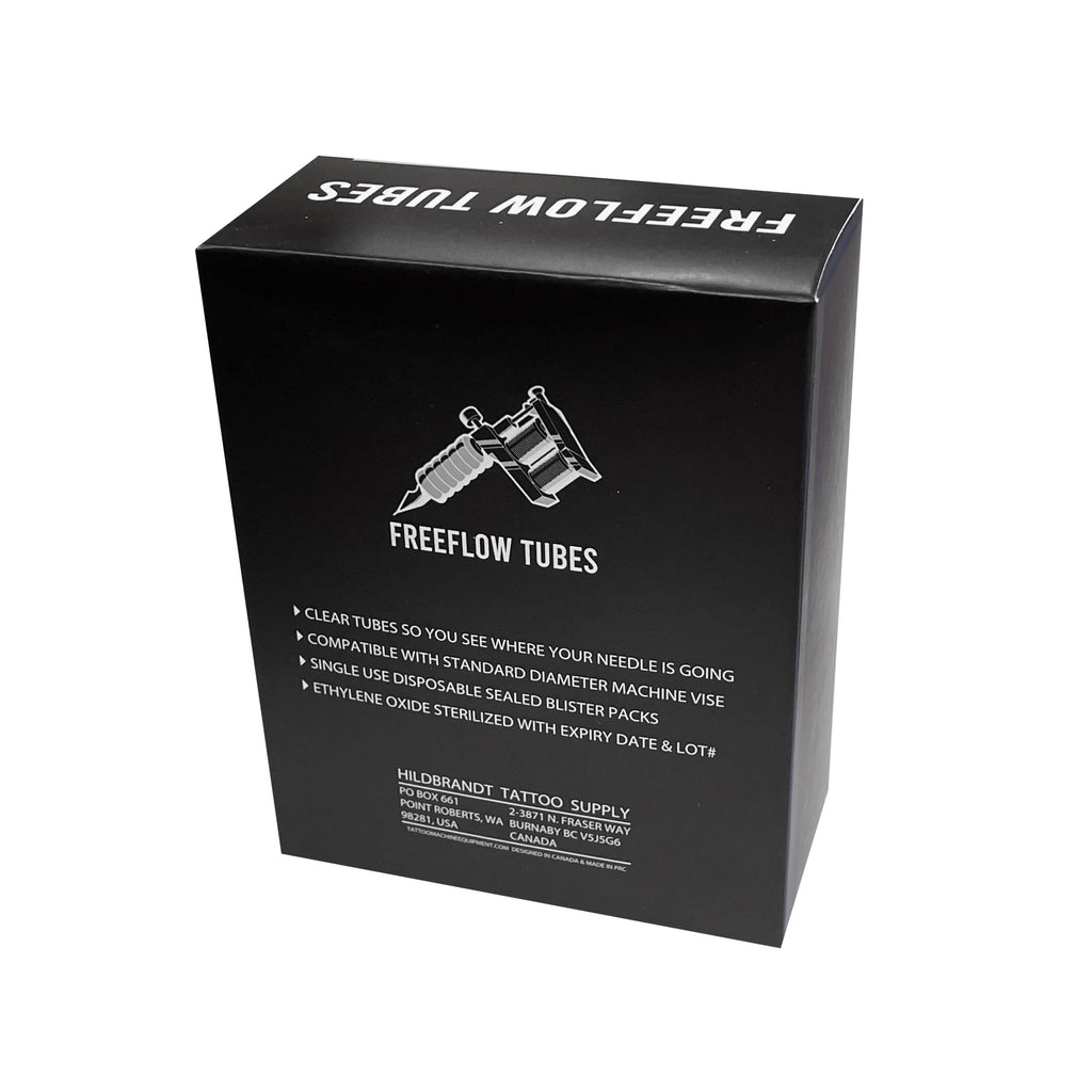 Hildbrandt Freeflow Gripless Long Tattoo Tubes – Clear Tip, 8–9mm Grip Compatibility (5RT)