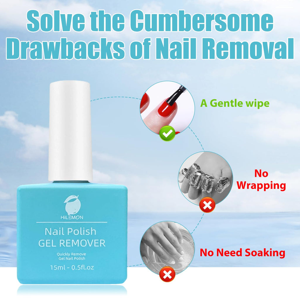 HiLemon Quick Gel Remover – Fast Gel Polish Removal in 3 Minutes, 6 x 15ml