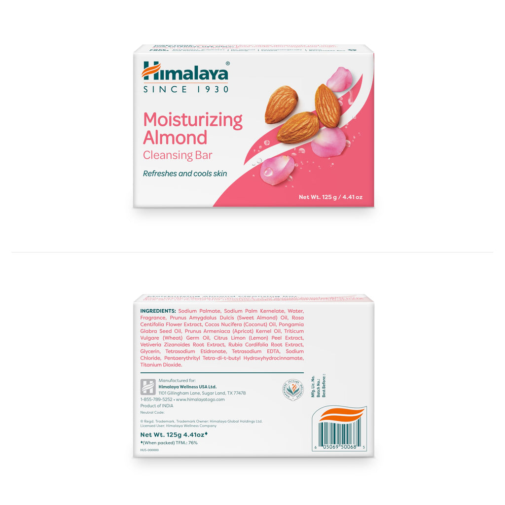 Himalaya Moisturizing Almond Cleansing Bar (4.41 oz) – Face & Body Soap, 12 Pack