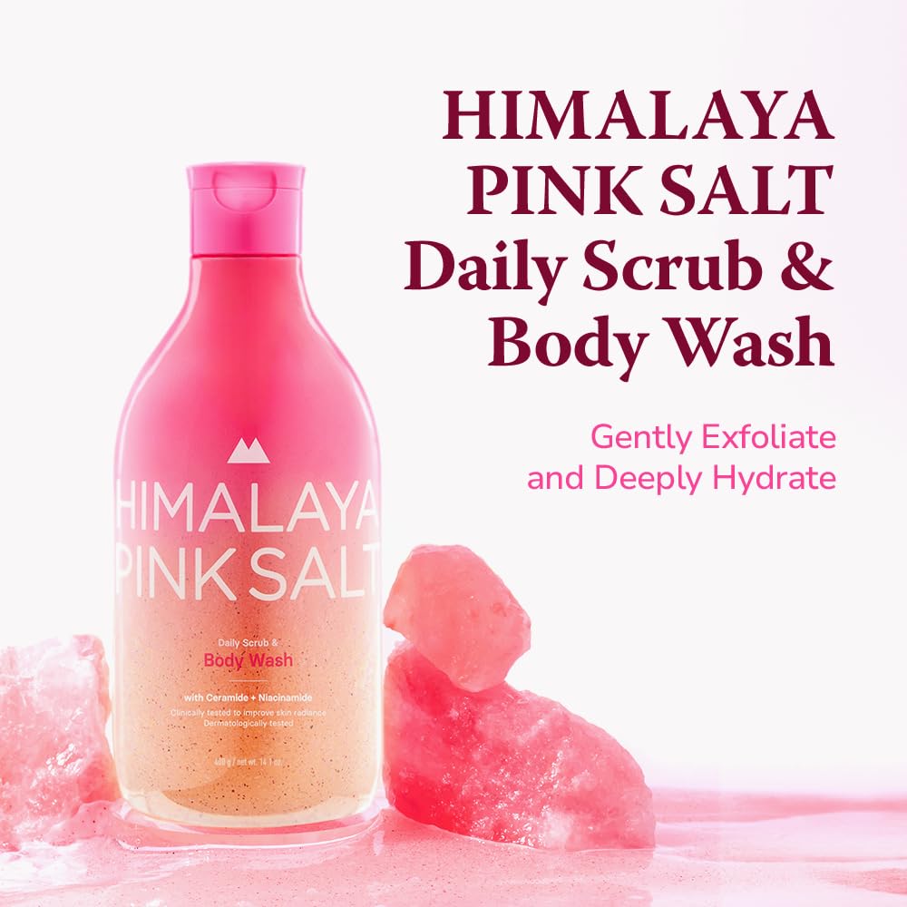 HIMALAYA PINKSALT Daily Scrub & Body Wash – Exfoliating Salt Scrub with Dead Sea Salt, Hyaluronic Acid & Retinol