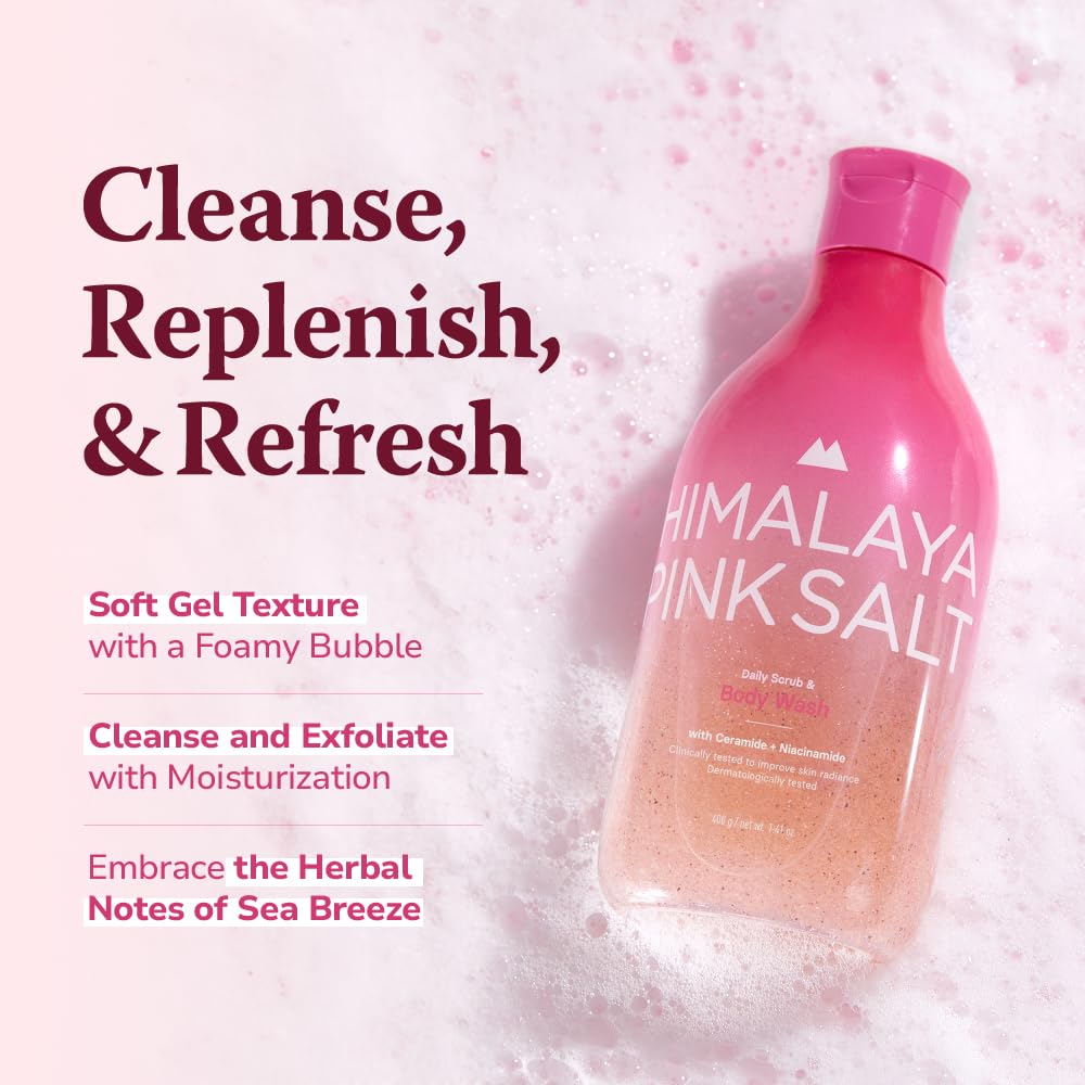 HIMALAYA PINKSALT Daily Scrub & Body Wash – Exfoliating Salt Scrub with Dead Sea Salt, Hyaluronic Acid & Retinol