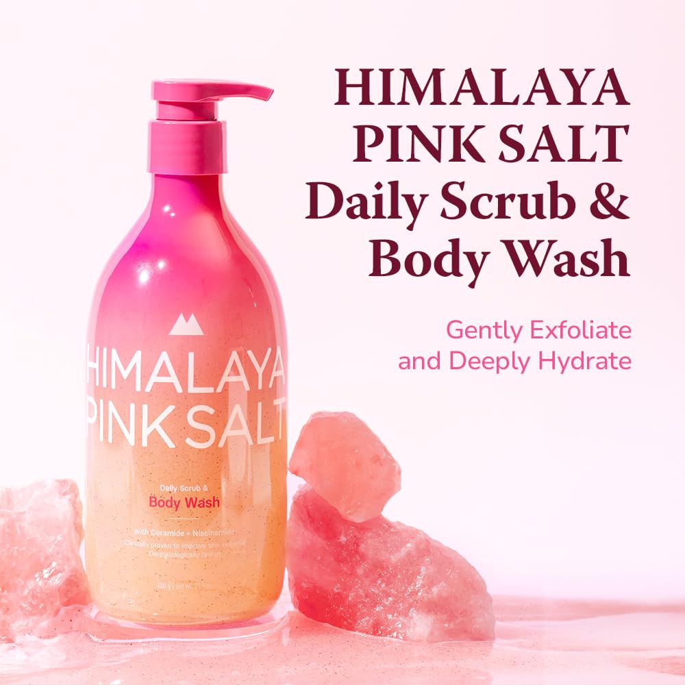 Himalaya PinkSalt Daily Scrub & Body Wash – Exfoliating Salt Scrub with Dead Sea Salt, Hyaluronic Acid & Retinol (21.1oz)