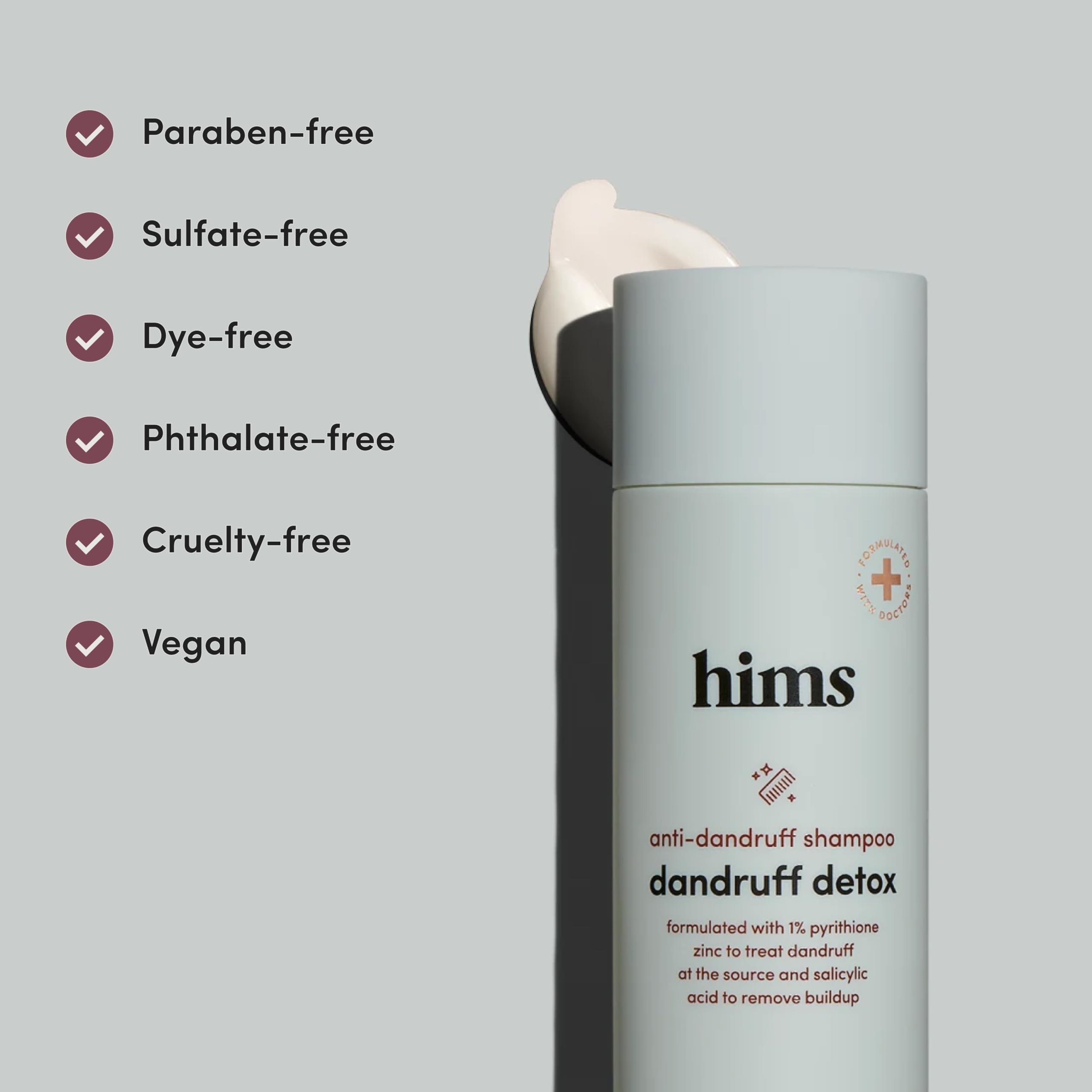 hims & hers Dandruff Detox Shampoo with Pyrithione Zinc, Argan & Avocado Oils – Sulfate-Free, Evergreen Mint Scent – 6.4 fl oz (2-Pack)