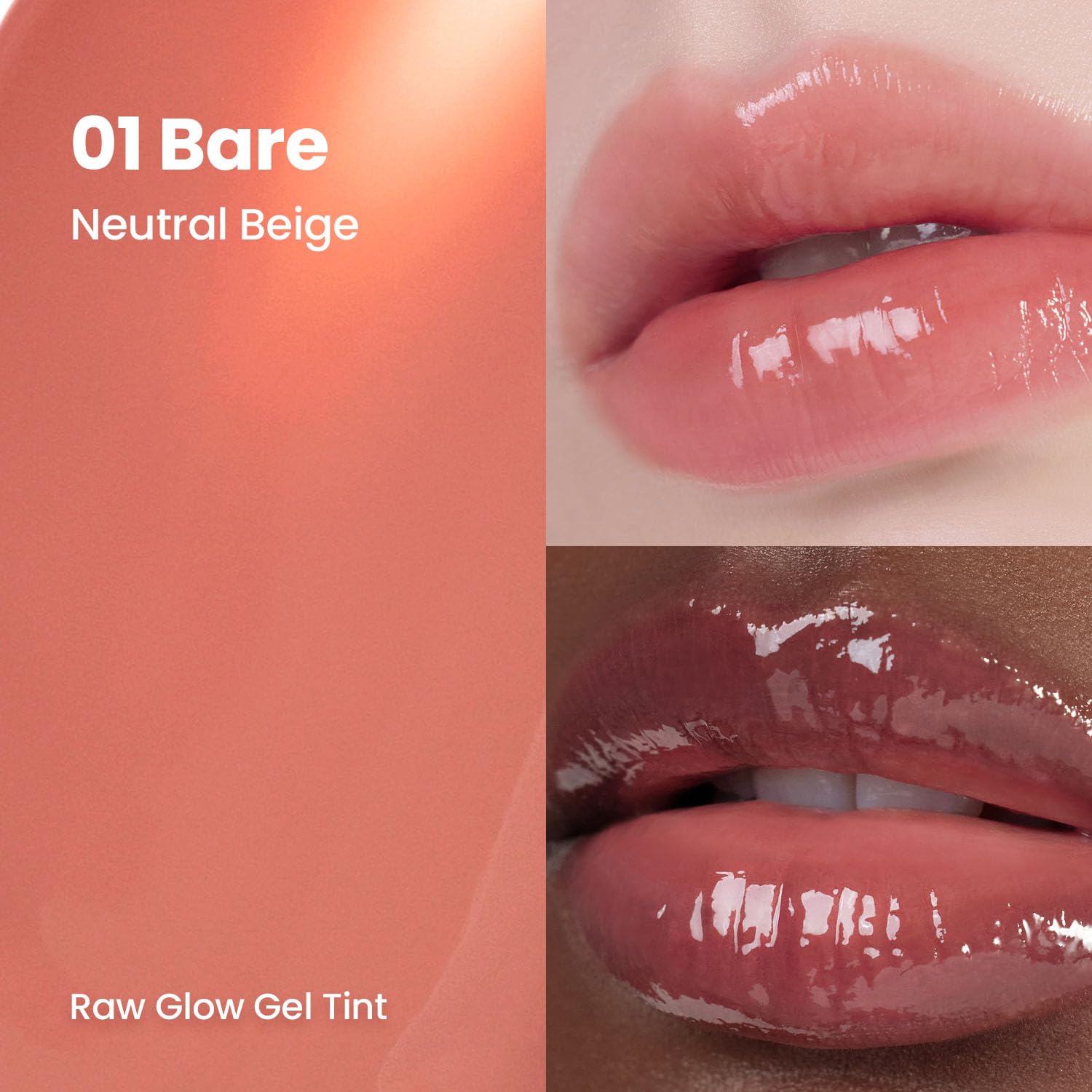 HINCE Raw Glow Lip Tint - StainGlazed Gloss, Non-Sticky & Long-Wearing (Bare 01, 0.13 fl oz)