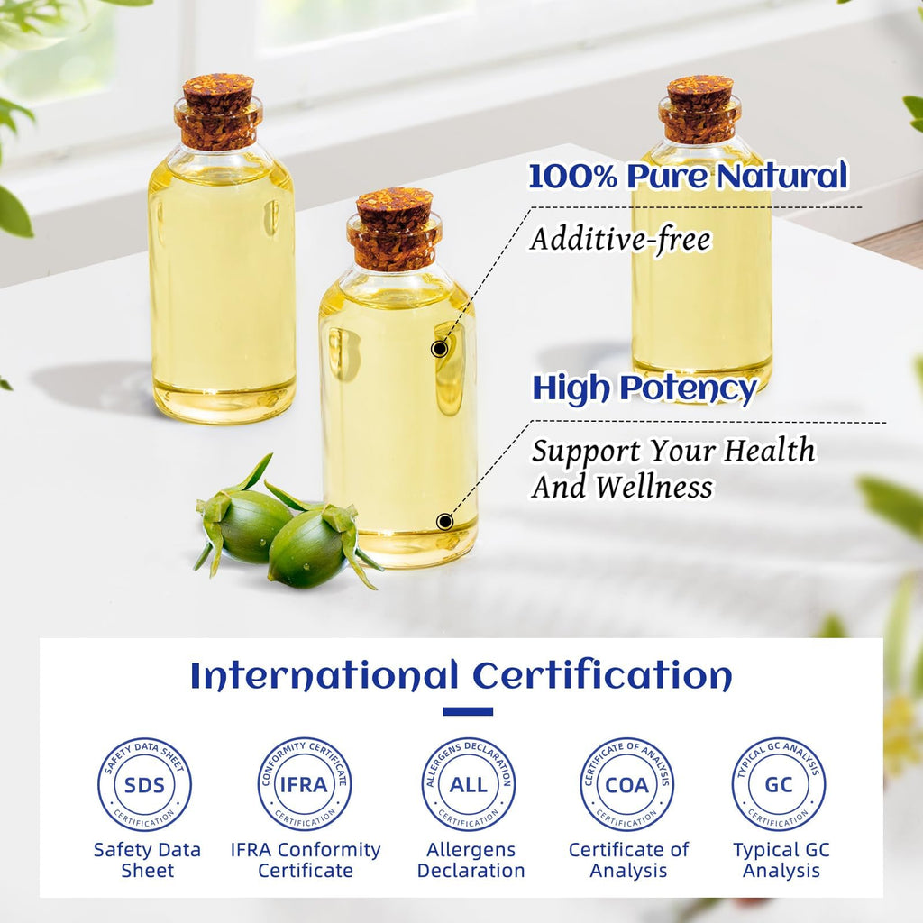 HIQILI Jojoba Oil 473ml – Pure Cold-Pressed Carrier Oil for Hair, Skin, Nails (Roller Bottle Included)