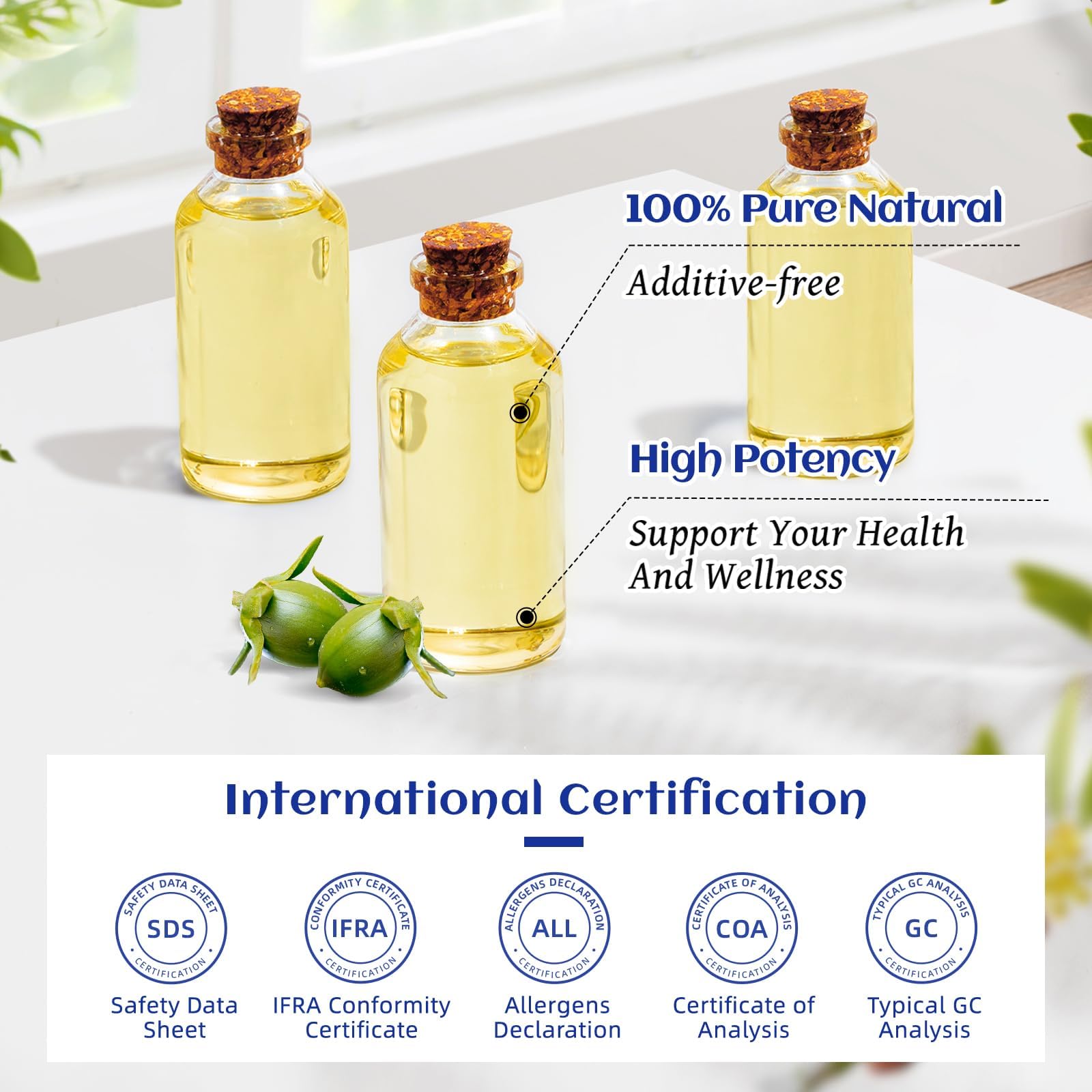HIQILI Jojoba Oil 473ml – Pure Cold-Pressed Carrier Oil for Hair, Skin, Nails (Roller Bottle Included)