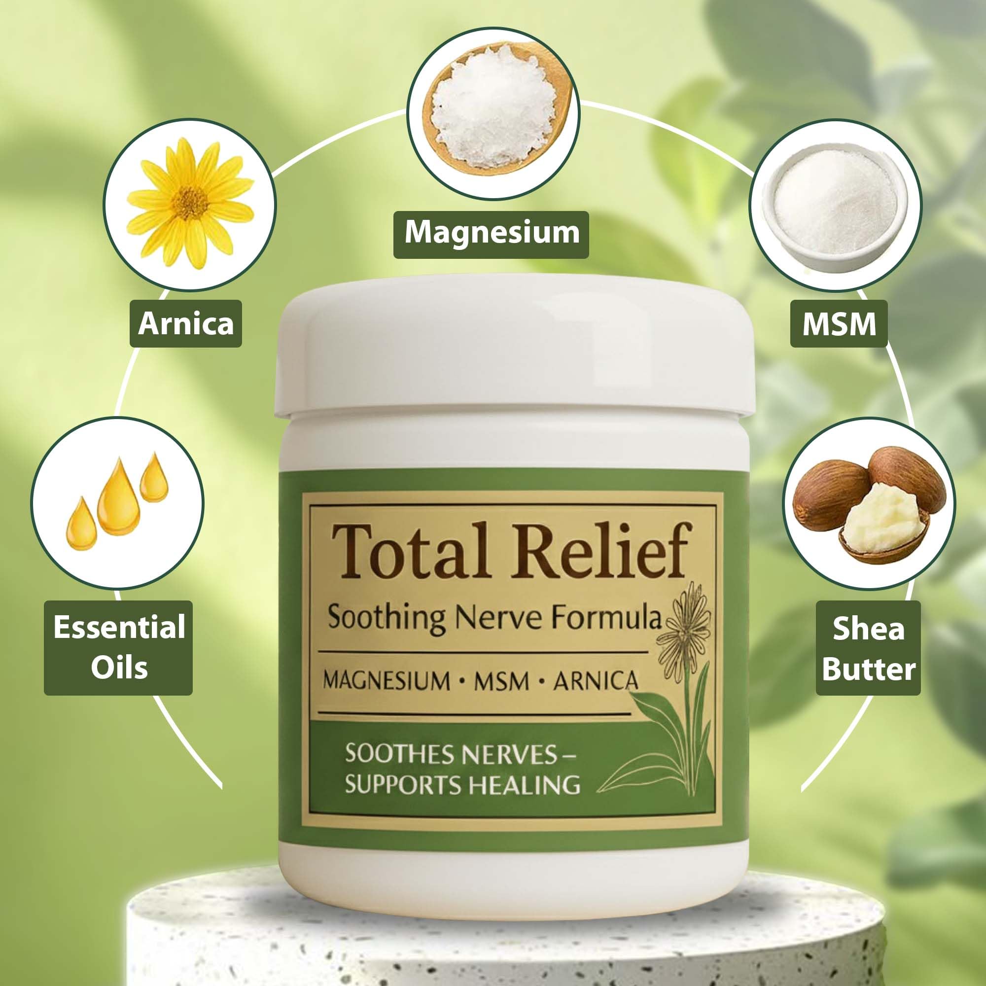 HiRelief Total Relief Magnesium Cream for Nerves – Fast-Absorbing Arnica + MSM, 4 oz