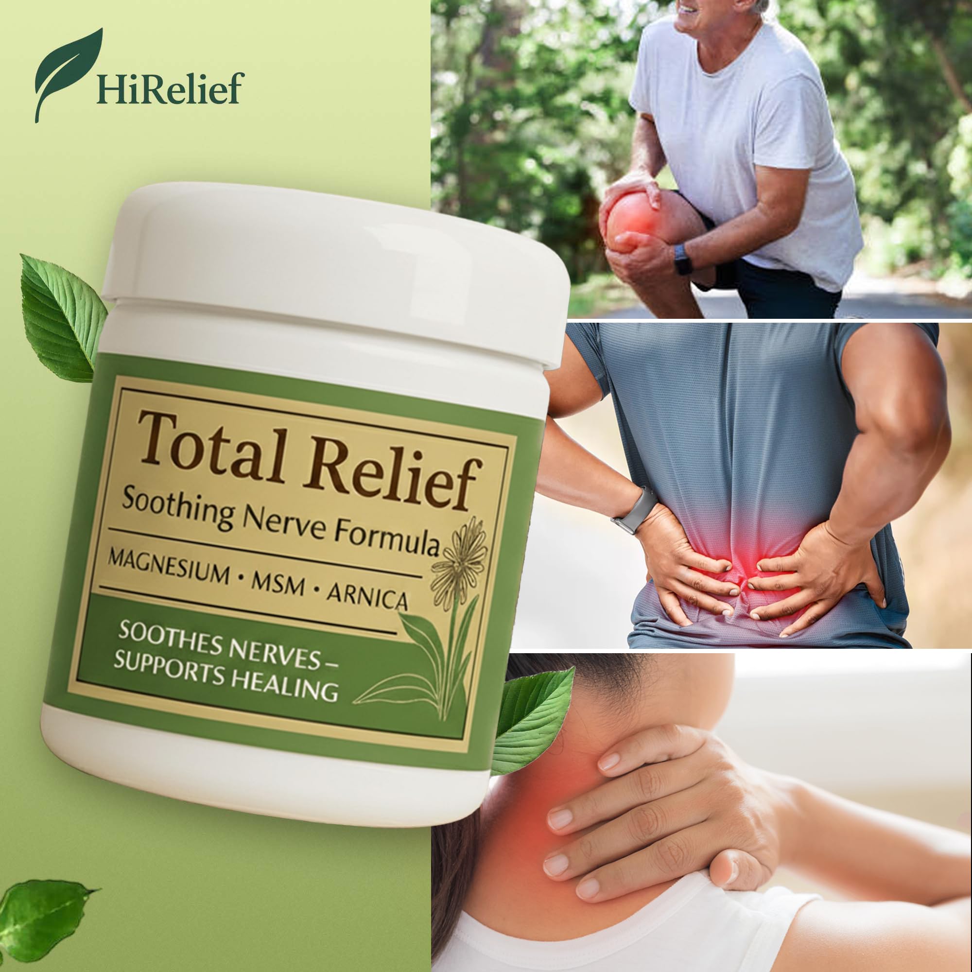 HiRelief Total Relief Magnesium Cream for Nerves – Fast-Absorbing Arnica + MSM, 4 oz
