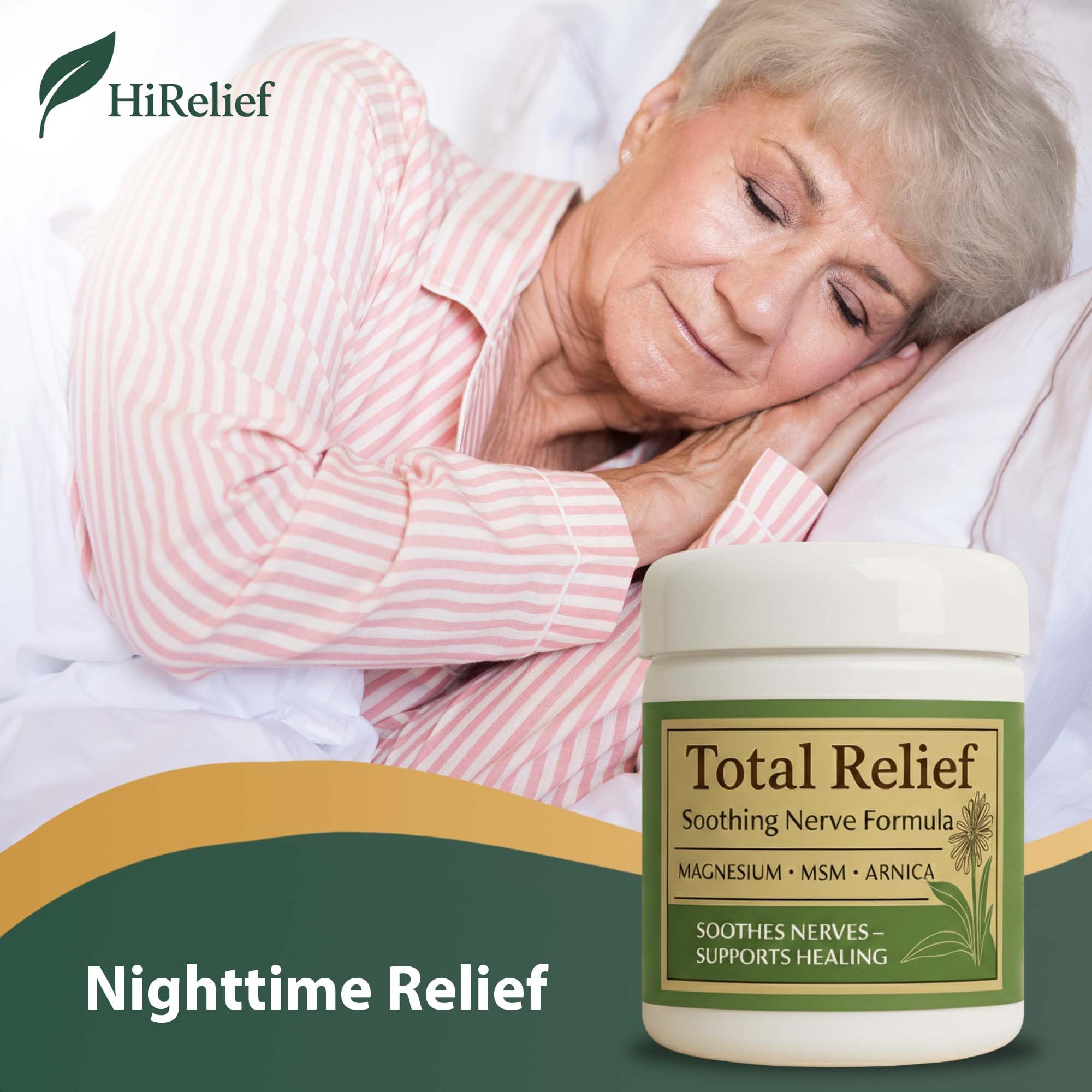 HiRelief Total Relief Magnesium Cream for Nerves – Fast-Absorbing MSM & Arnica, 4 oz Pack of 3