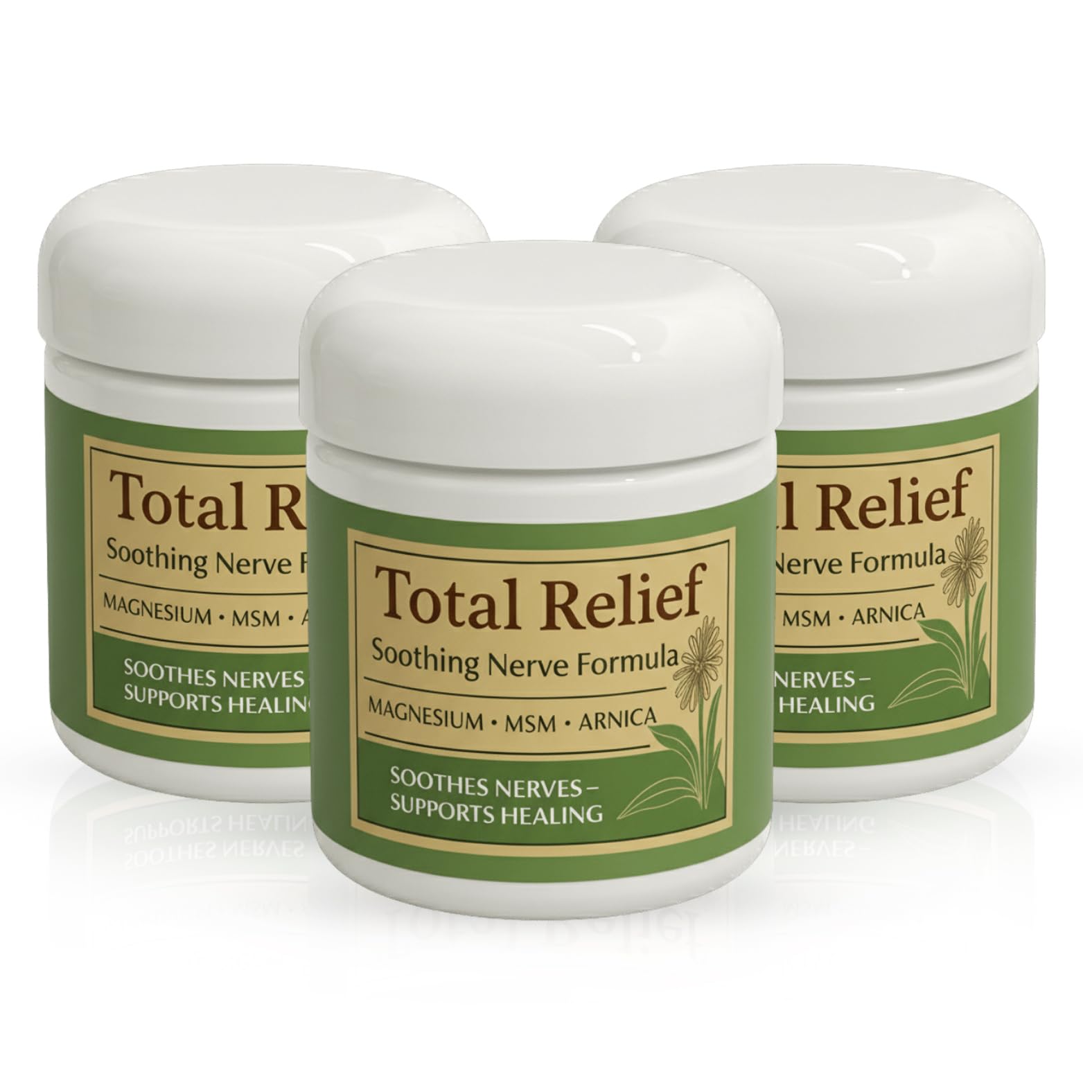 HiRelief Total Relief Magnesium Cream for Nerves – Fast-Absorbing MSM & Arnica, 4 oz Pack of 3
