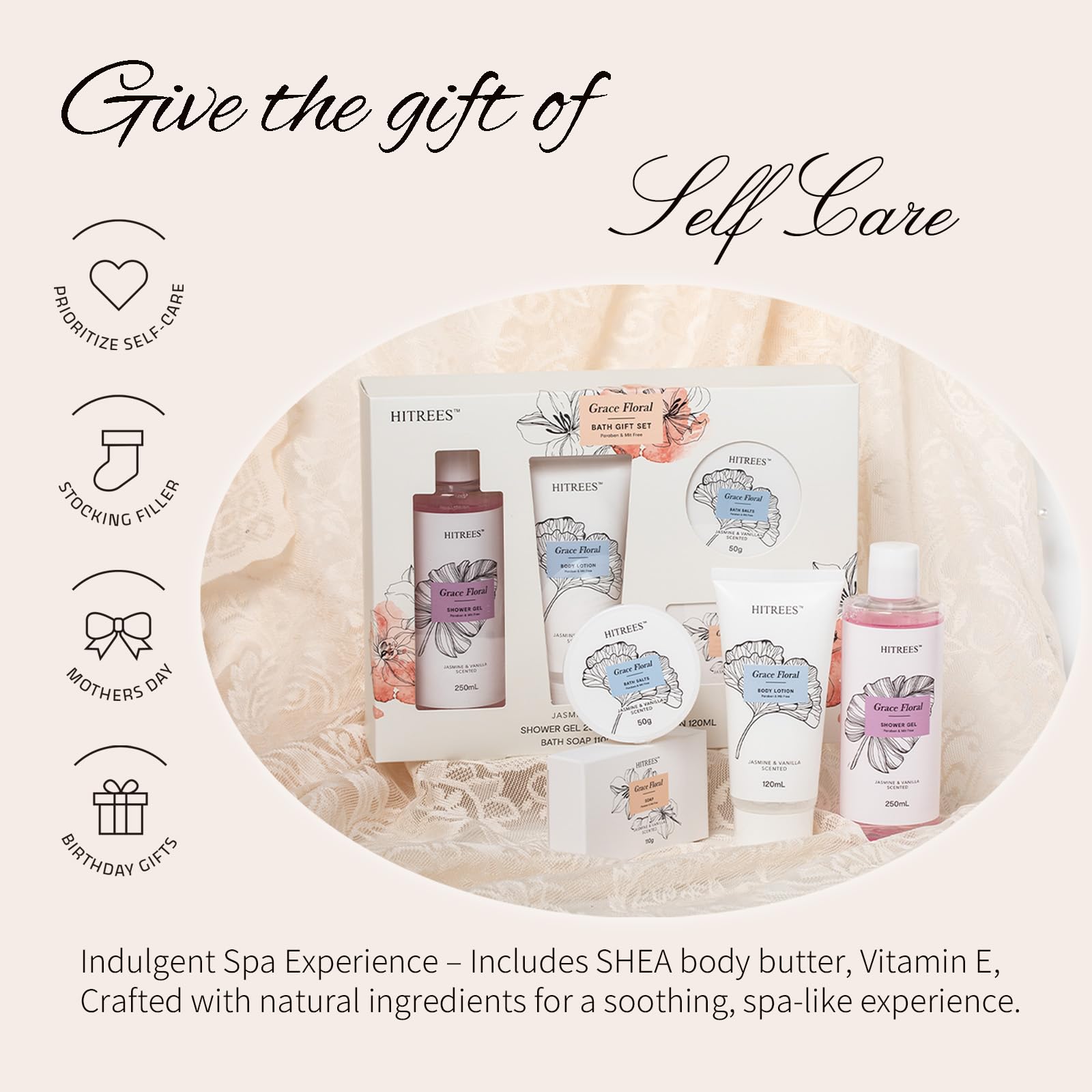 Hitrees Spa Gift Basket for Women & Men | Travel-Size Skincare & Bath Set