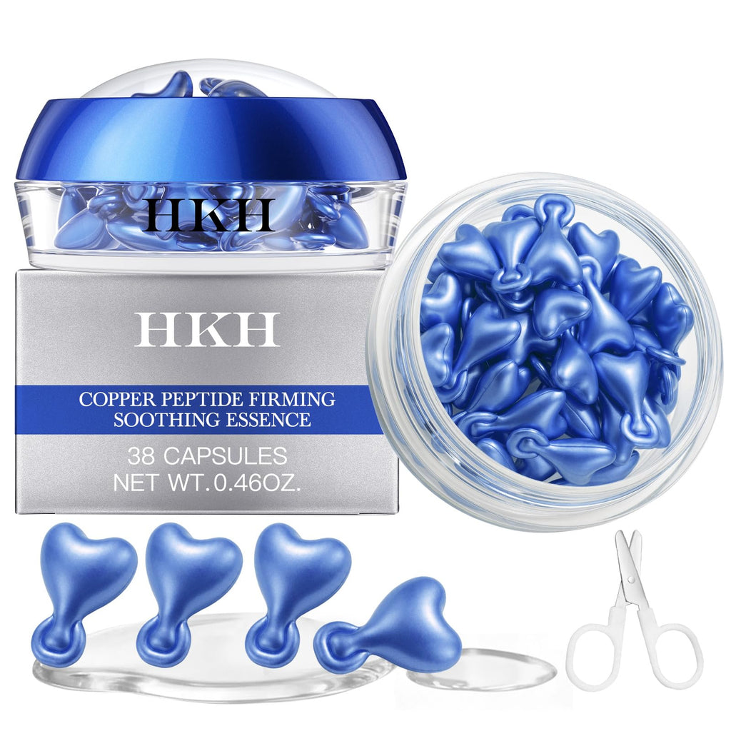 HKH Copper Peptides Serum for Face — 38 Capsules, GHK-Cu + Hyaluronic Acid | Travel-Friendly