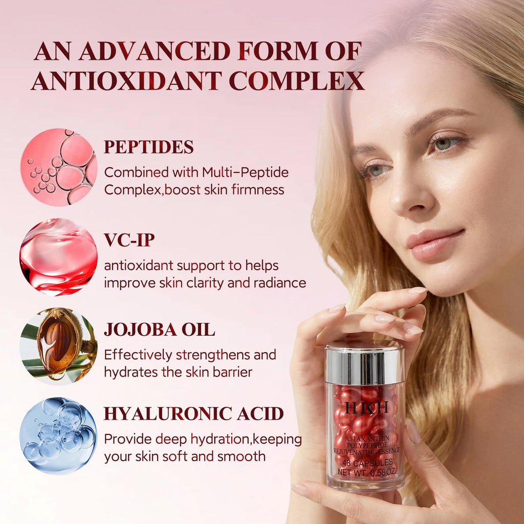 HKH Peptide Serum Capsules for Face – 48 Caps, Anti-Aging, Firming, Niacinamide & Astaxanthin