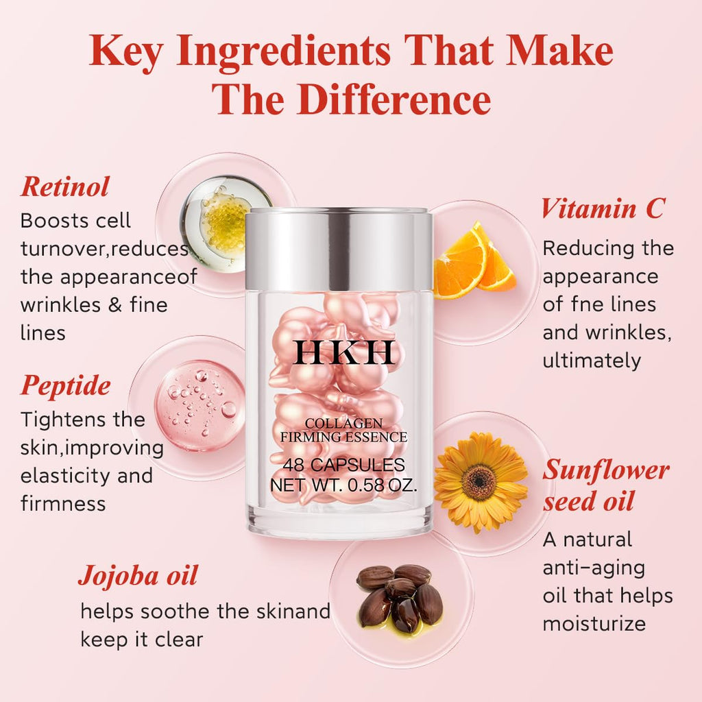 HKH Retinol Face Serum Oil – Anti-Aging Night Serum with Vitamin E, 48 Capsules, Non-Greasy & Travel‑Friendly