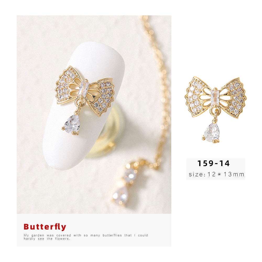 HNUIX Butterfly Nail Charms & Gems — Gold Copper Zircon, 27-Piece Nail Art Jewelry Kit