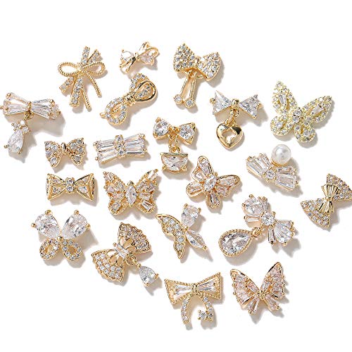 HNUIX Butterfly Nail Charms & Gems — Gold Copper Zircon, 27-Piece Nail Art Jewelry Kit
