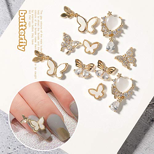 HNUIX Butterfly Nail Charms & Gems — Gold Copper Zircon, 27-Piece Nail Art Jewelry Kit