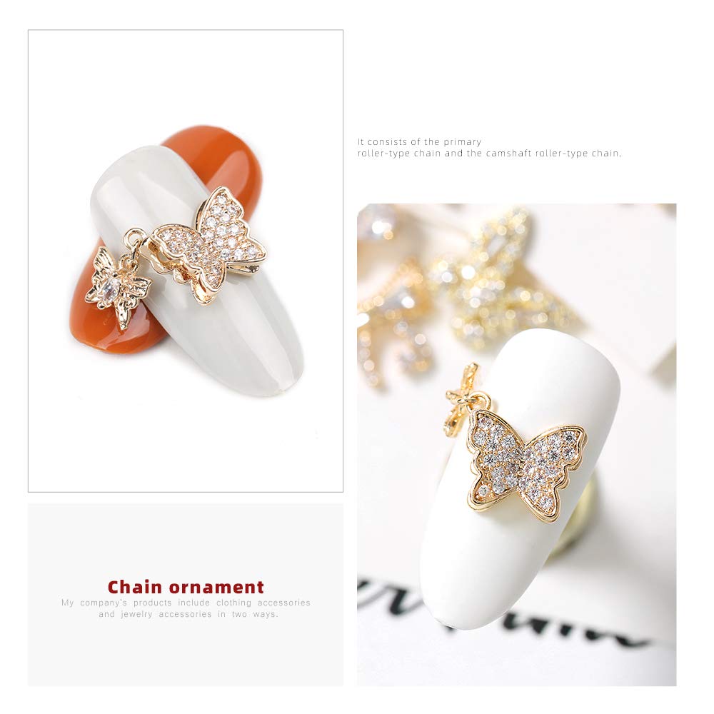 HNUIX Butterfly Nail Charms & Gems — Gold Copper Zircon, 27-Piece Nail Art Jewelry Kit