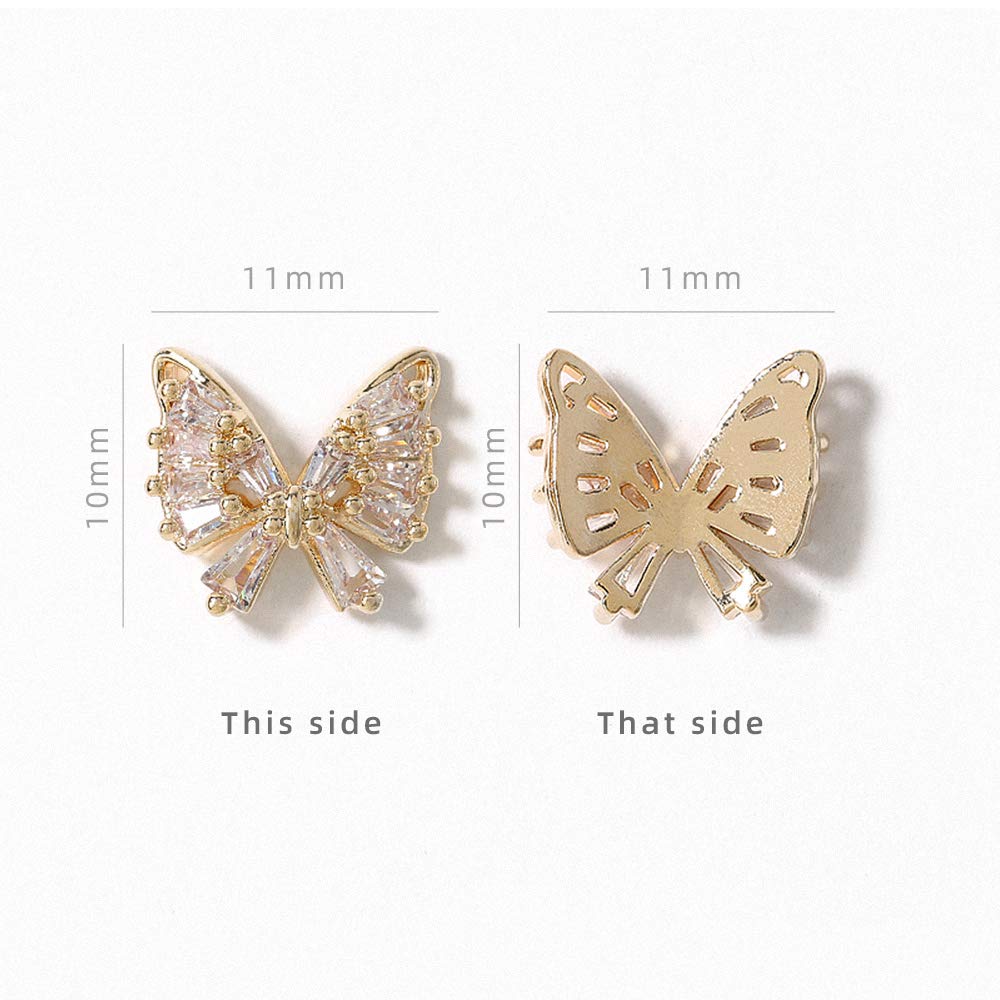 HNUIX Butterfly Nail Charms & Gems — Gold Copper Zircon, 27-Piece Nail Art Jewelry Kit