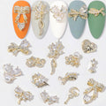 HNUIX Nail Charms & Gems – Gold Copper Zircon 3D Dangles (14 Pieces)