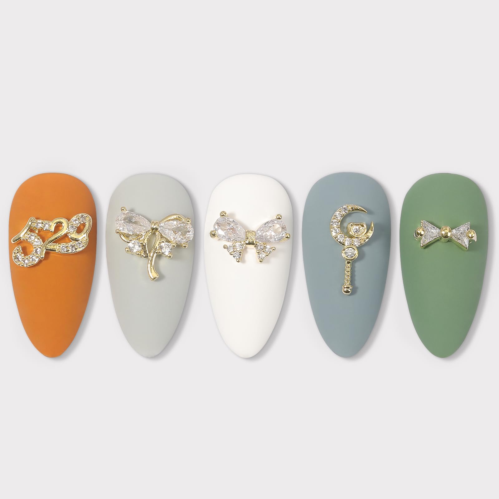 HNUIX Nail Charms & Gems – Gold Copper Zircon 3D Dangles (14 Pieces)