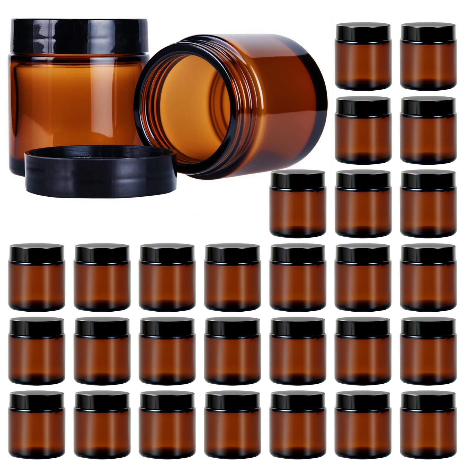 Hoa Kinh 4oz Amber Glass Jars with Lids – 30 Pack Airtight Cosmetic Containers