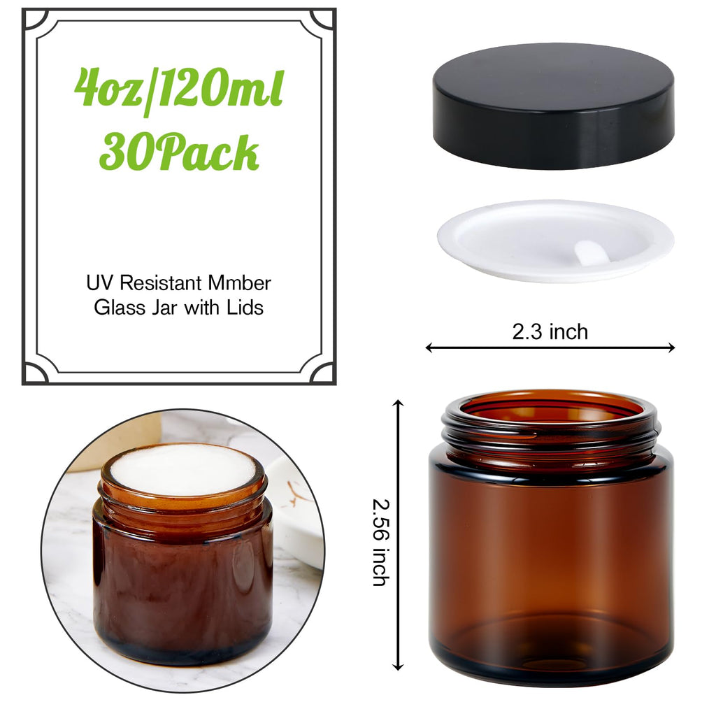 Hoa Kinh 4oz Amber Glass Jars with Lids – 30 Pack Airtight Cosmetic Containers