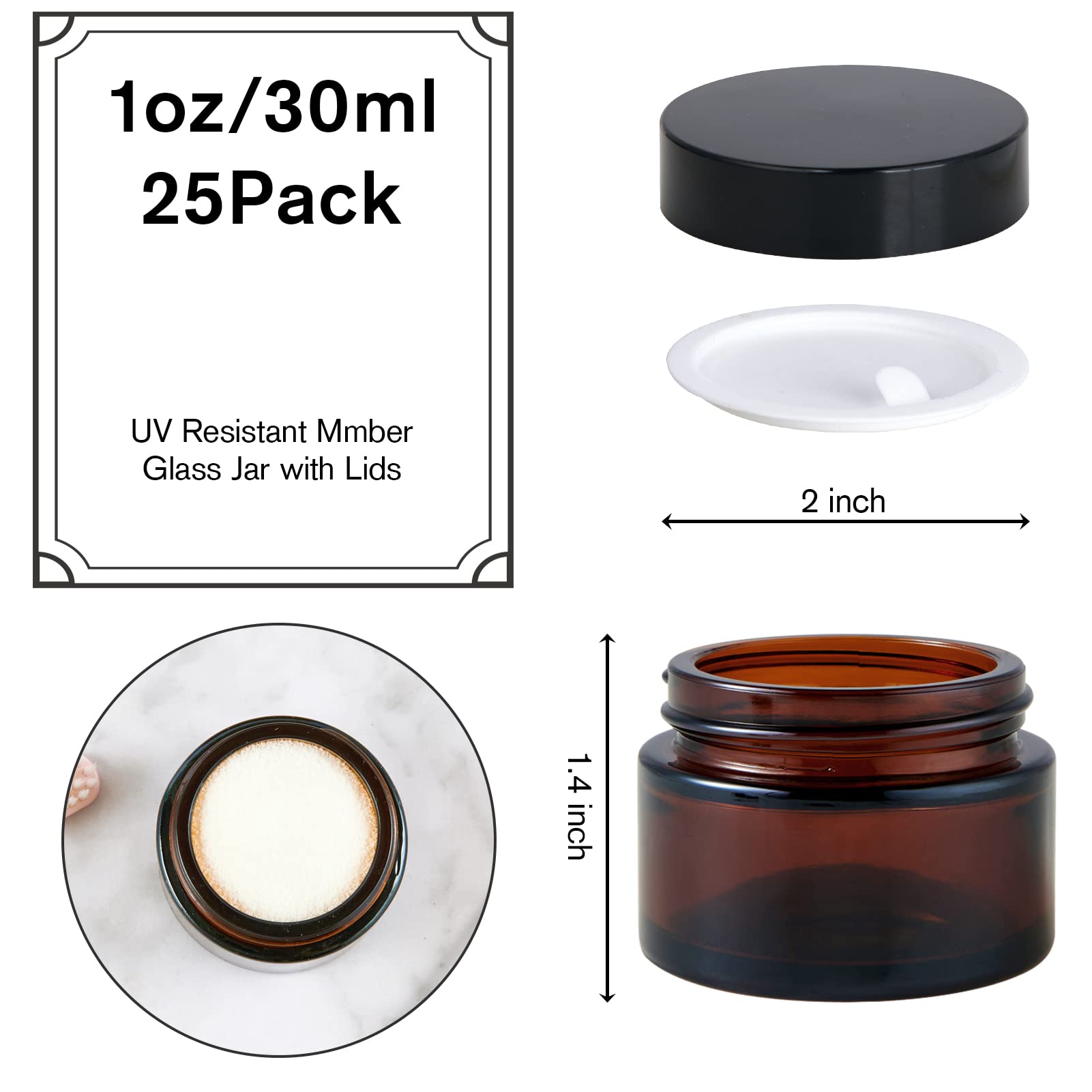11 Hoa Kinh 1oz Amber Glass Jars with Lids – 30 Pack Travel-Ready Cosmetic Containers