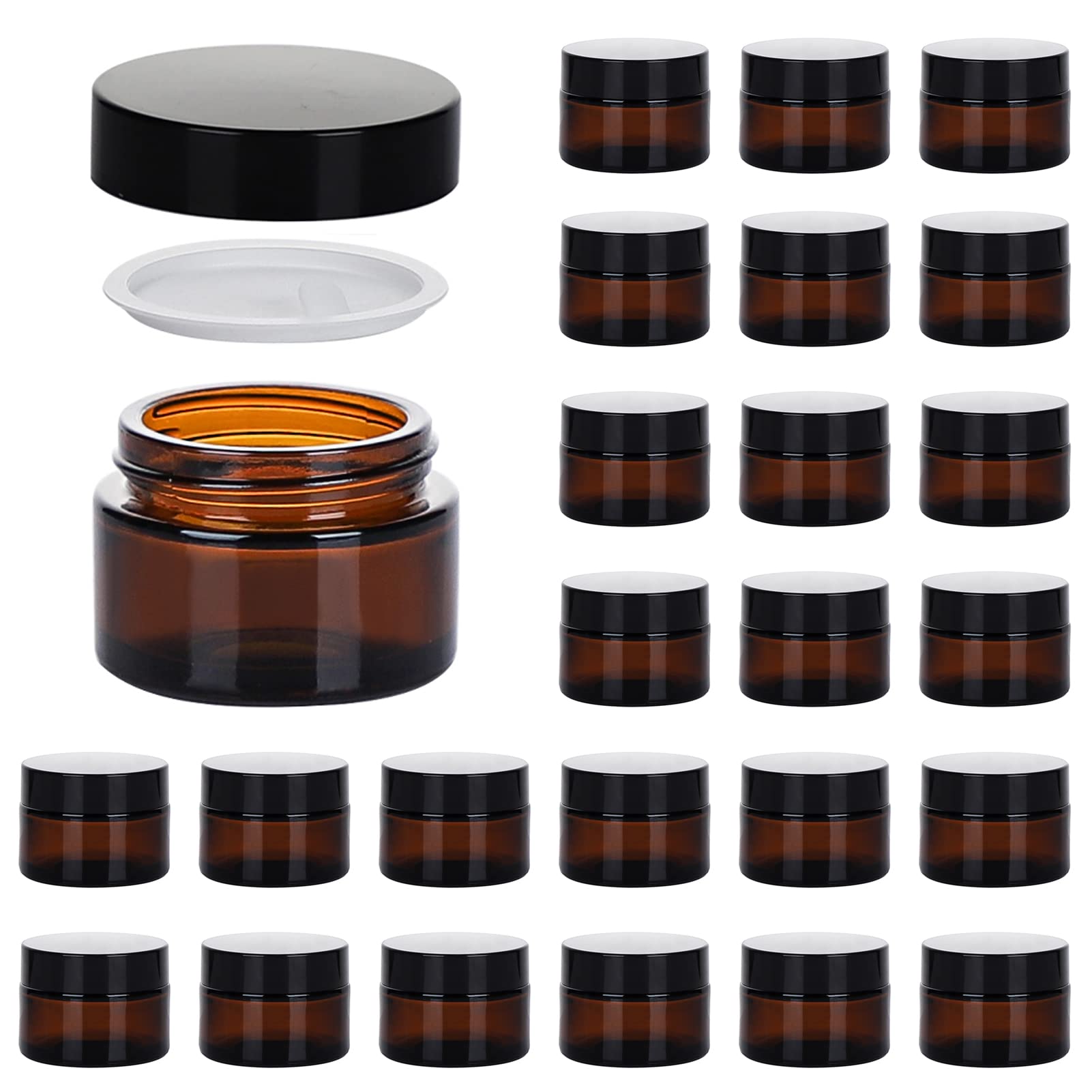 11 Hoa Kinh 1oz Amber Glass Jars with Lids – 30 Pack Travel-Ready Cosmetic Containers