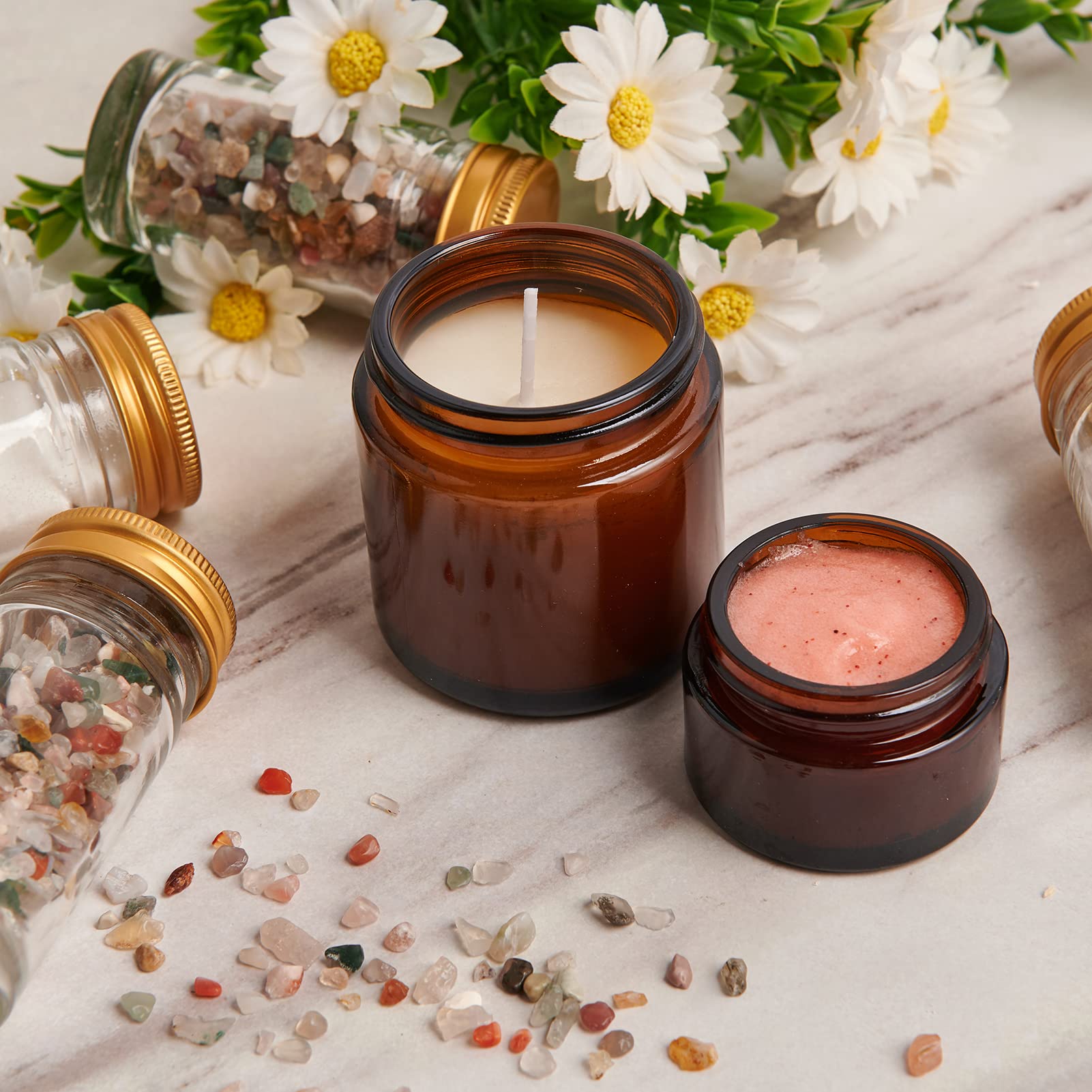 11 Hoa Kinh 1oz Amber Glass Jars with Lids – 30 Pack Travel-Ready Cosmetic Containers