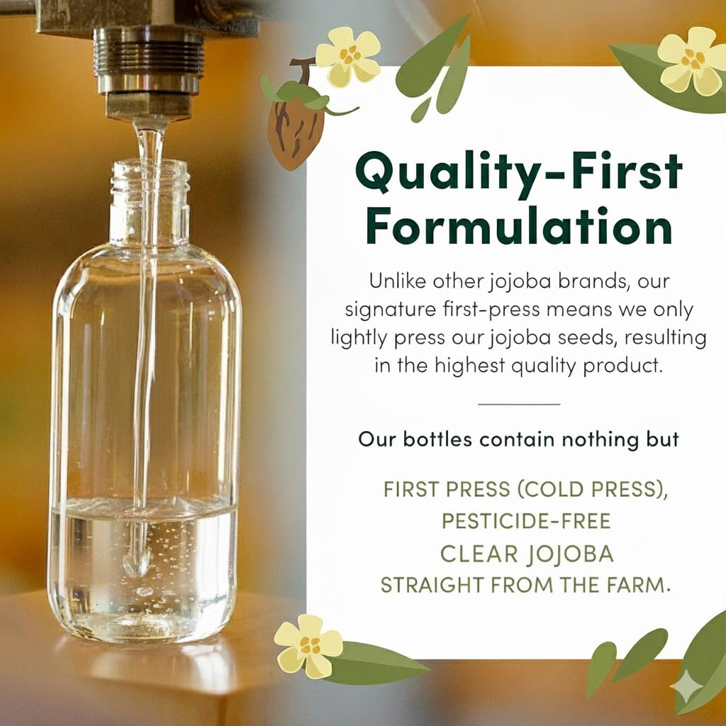 HobaCare Clear Jojoba Oil – Colorless, Odorless Carrier Oil for Skin, Hair & DIY Beauty (32 oz)