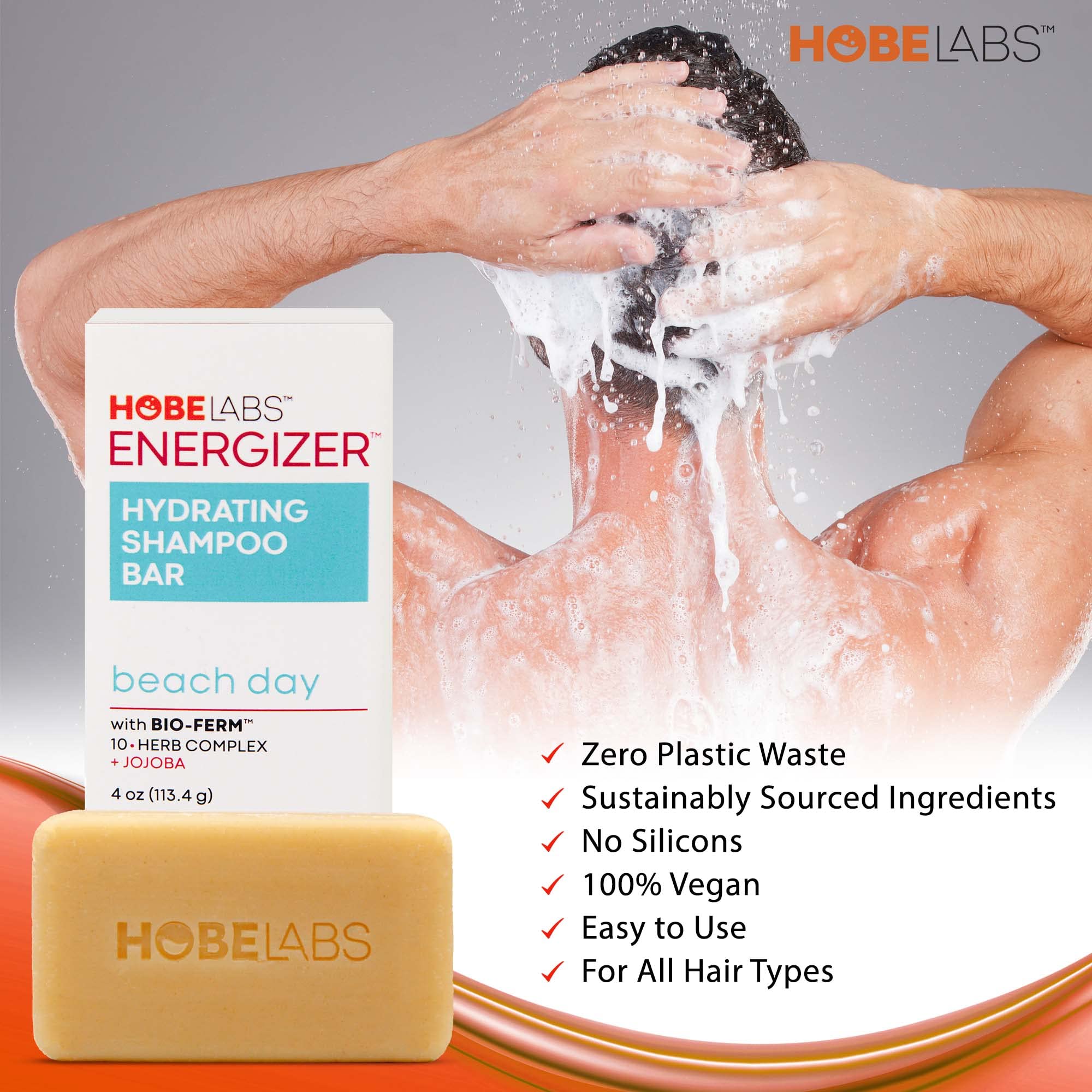 Hobe Labs Beach Day Hydrating Shampoo Bar | Cleanse, Nourish & Strengthen Hair with Bio-Ferm Herbal Complex