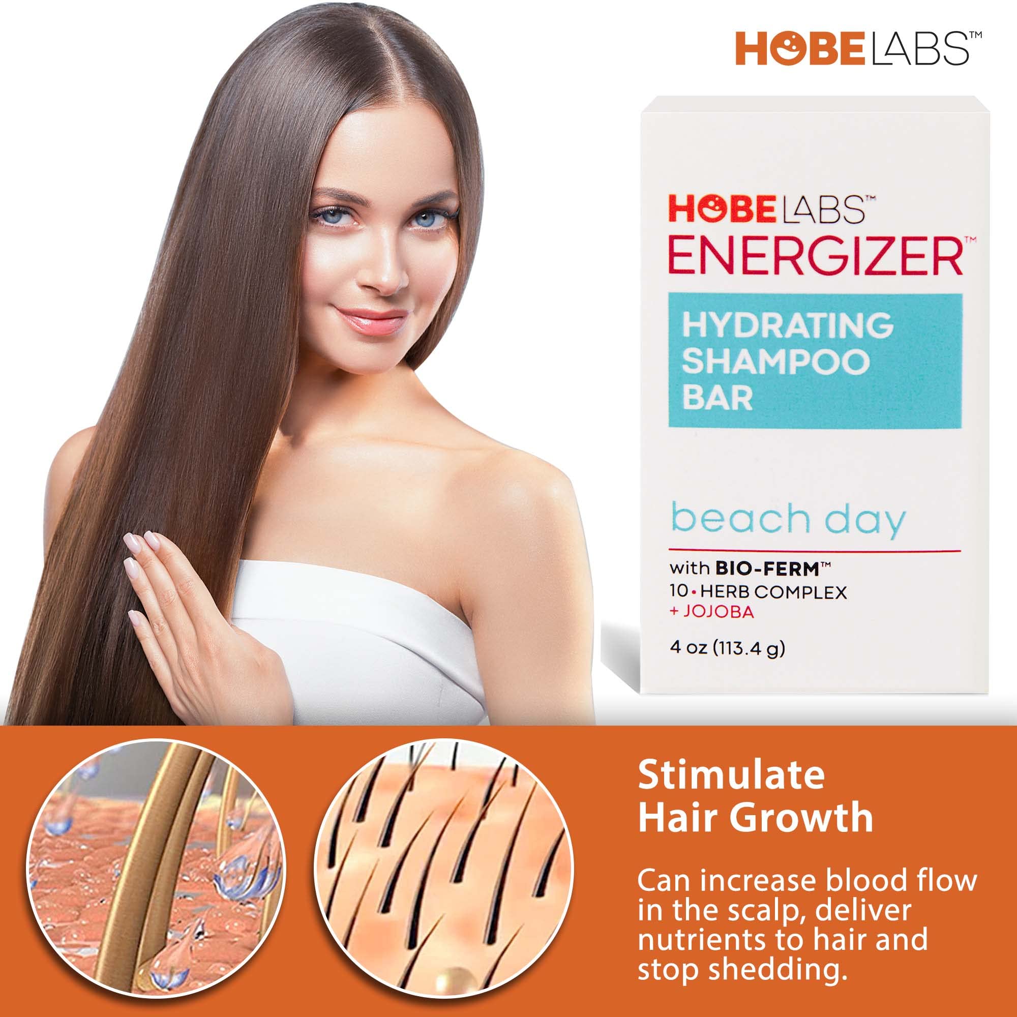 Hobe Labs Beach Day Hydrating Shampoo Bar | Cleanse, Nourish & Strengthen Hair with Bio-Ferm Herbal Complex