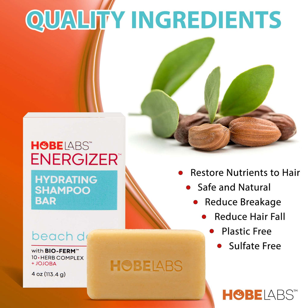 Hobe Labs Beach Day Hydrating Shampoo Bar | Cleanse, Nourish & Strengthen Hair with Bio-Ferm Herbal Complex