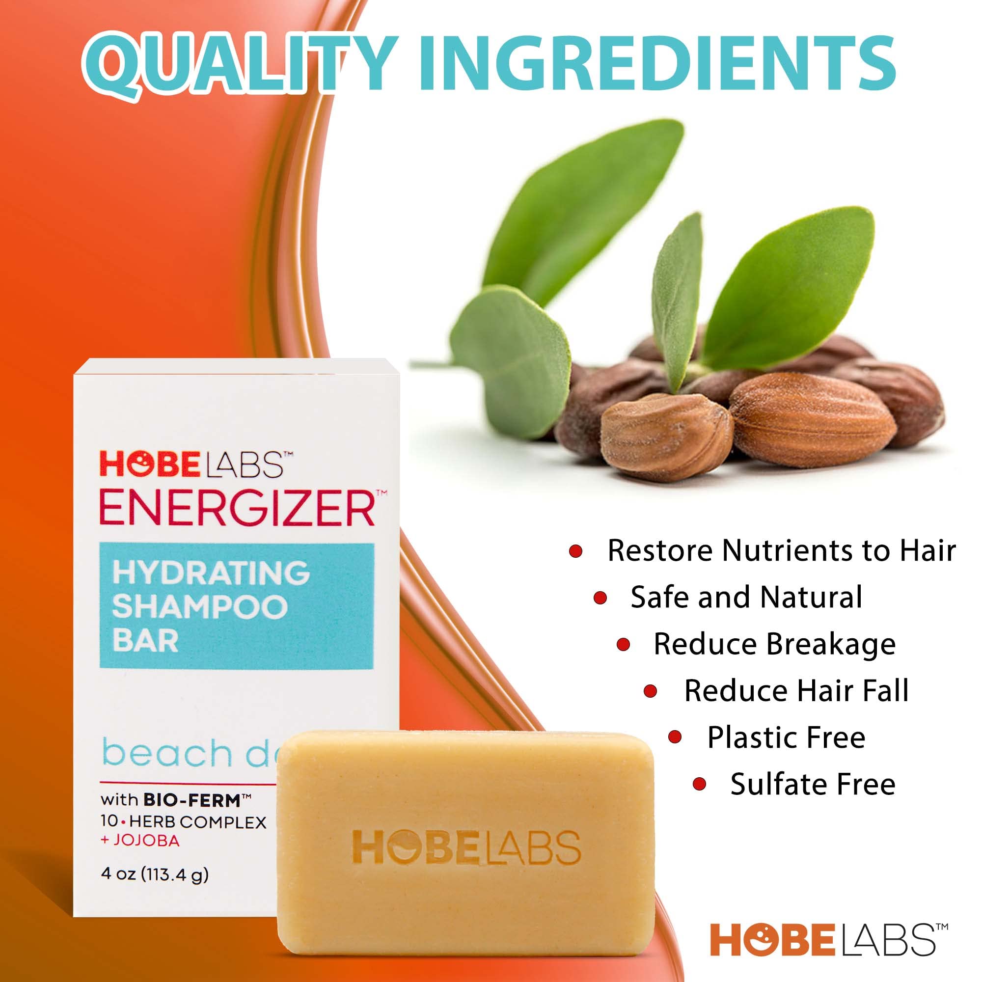 Hobe Labs Beach Day Hydrating Shampoo Bar | Cleanse, Nourish & Strengthen Hair with Bio-Ferm Herbal Complex