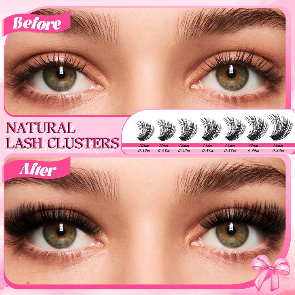 Holipet Lash Clusters Kit – 64 Top & 12 Bottom Eyelashes, Wispy Natural Volume (10-16mm, 40D-100D) with Bond & Seal – 2 Pack