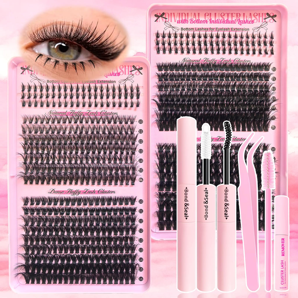 Holipet Lash Clusters Kit – 64 Top & 12 Bottom Eyelashes, Wispy Natural Volume (10-16mm, 40D-100D) with Bond & Seal – 2 Pack
