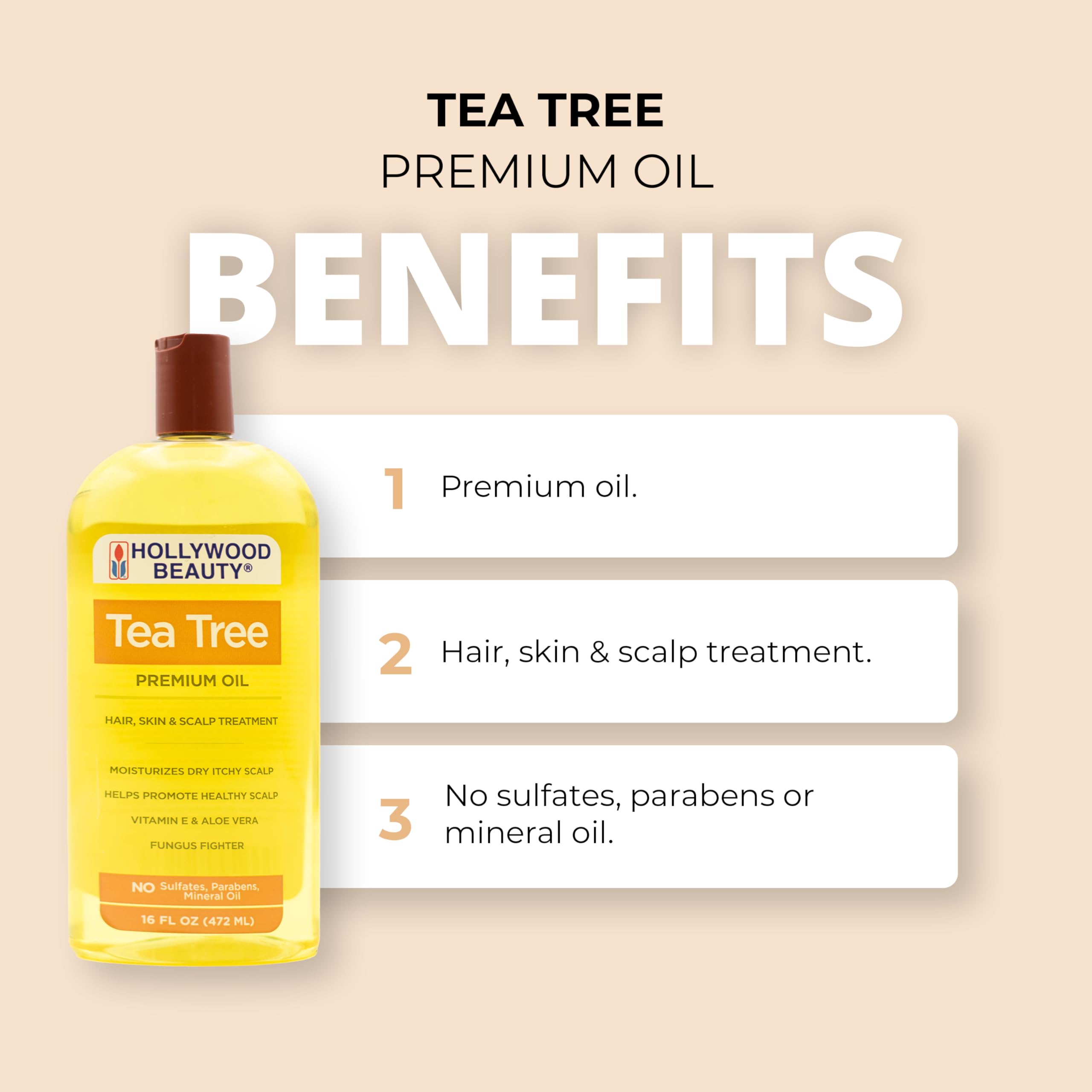 Hollywood Beauty Tea Tree Oil 16 oz – Hair, Scalp & Skin with Vitamin E & Aloe