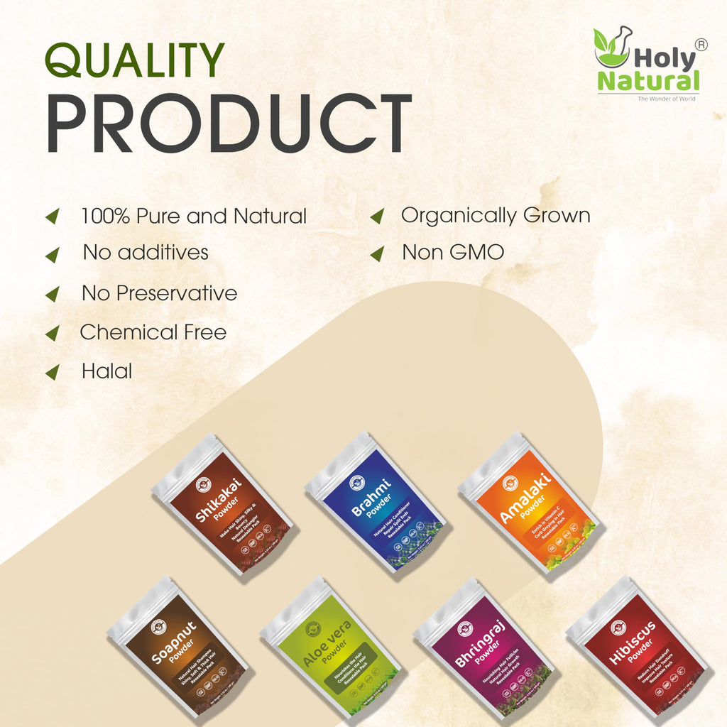 Holy Natural Herbal Hair Growth Powder | 7-Herb Hair Mask (Amalaki, Bhringraj, Brahmi, Soapnut, Shikakai, Aloe Vera & Hibiscus) 100g | Resealable Pack
