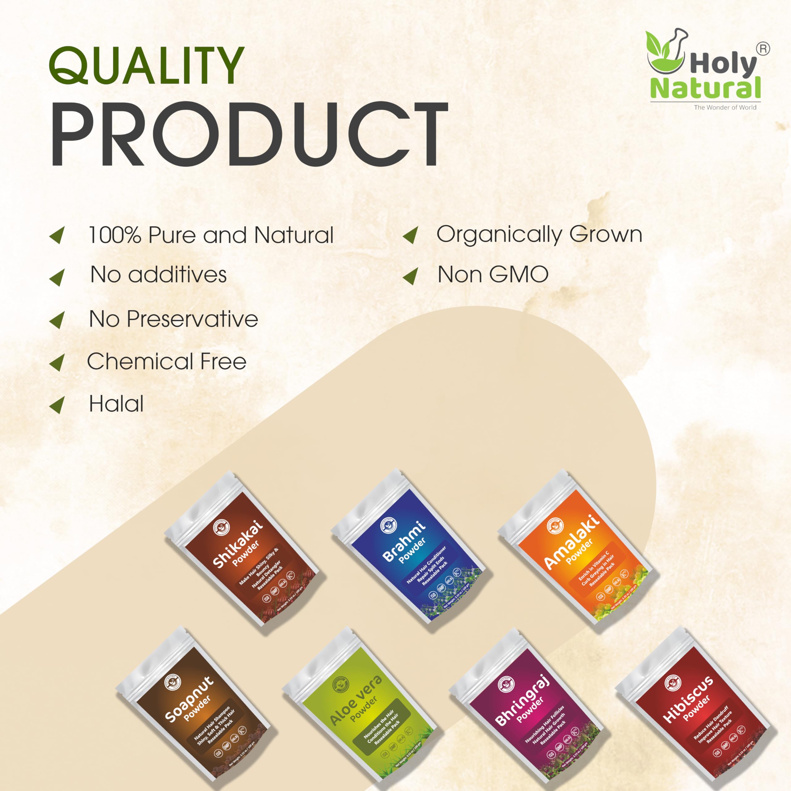 Holy Natural Herbal Hair Growth Powder | 7-Herb Hair Mask (Amalaki, Bhringraj, Brahmi, Soapnut, Shikakai, Aloe Vera & Hibiscus) 100g | Resealable Pack