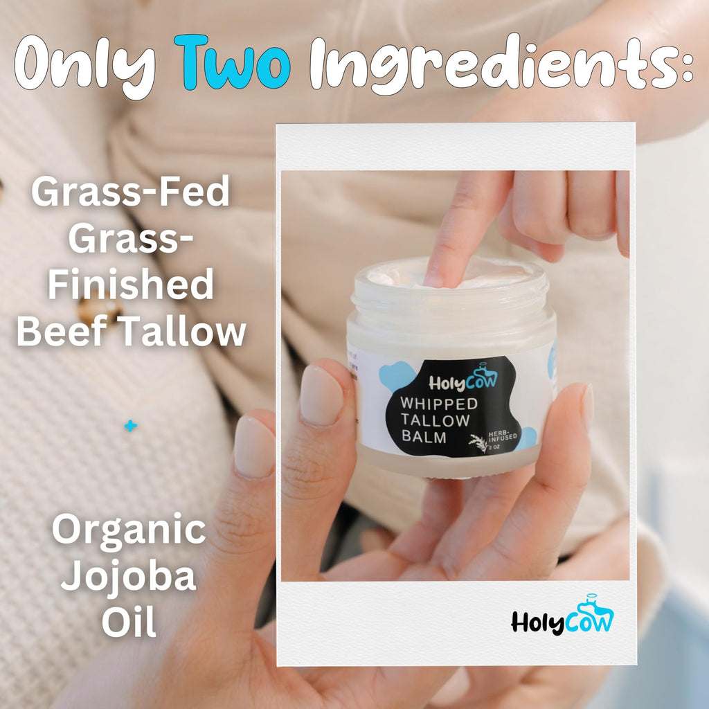 HolyCow Whipped Beef Tallow Balm – Unscented Skin Moisturizer with Organic Jojoba Oil