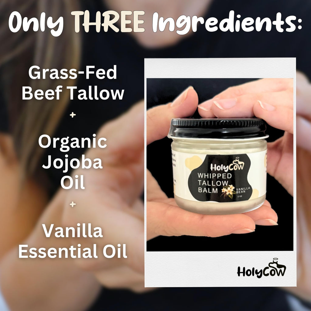 HolyCow Beef Tallow For Skin – Whipped Balm with Organic Jojoba Oil | Face & Body Moisturizer