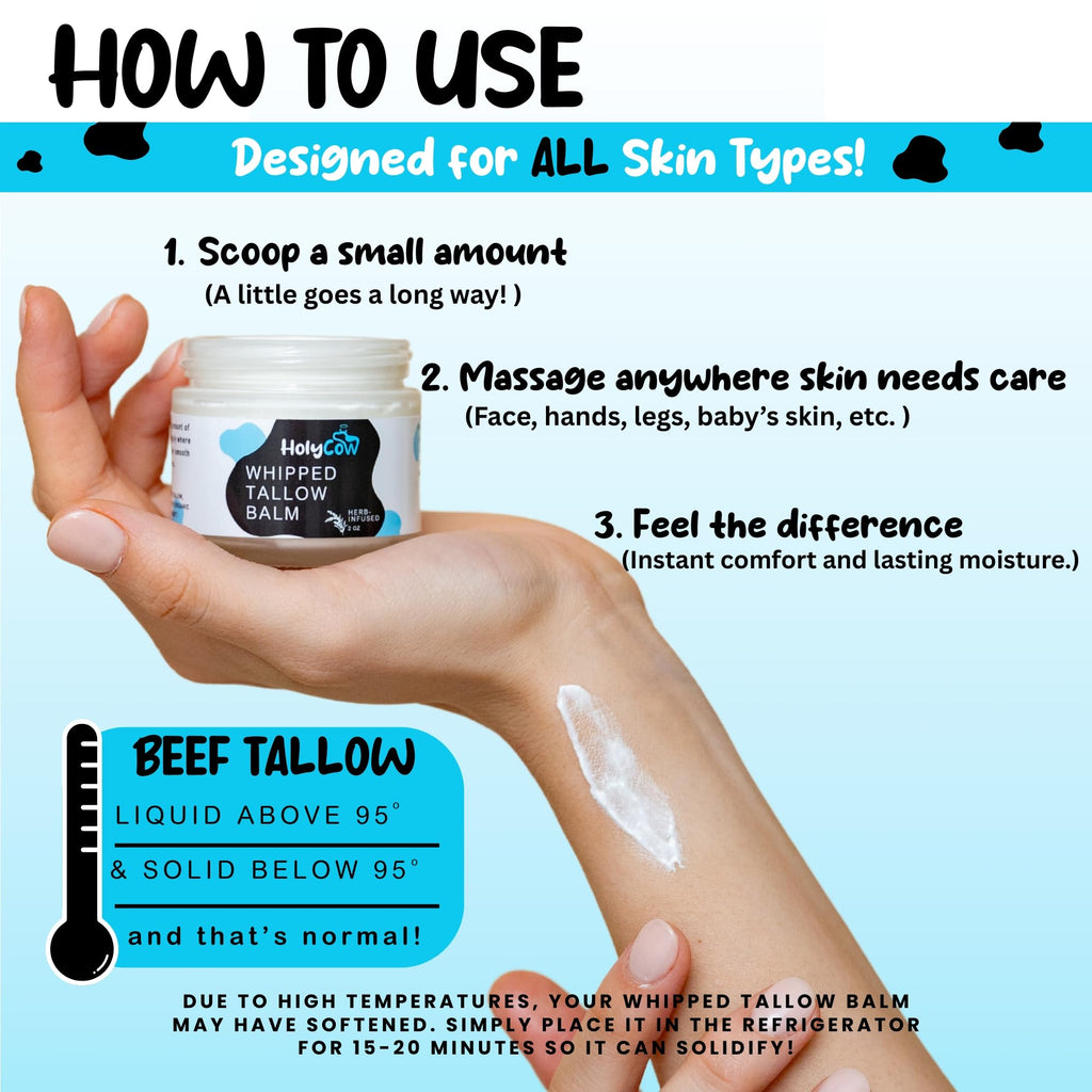 HolyCow Whipped Beef Tallow Balm – Unscented Skin Moisturizer with Organic Jojoba Oil