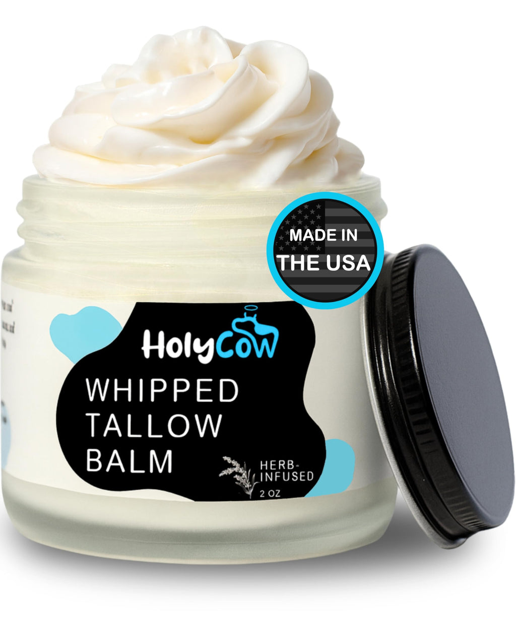 HolyCow Whipped Beef Tallow Balm – Unscented Skin Moisturizer with Organic Jojoba Oil
