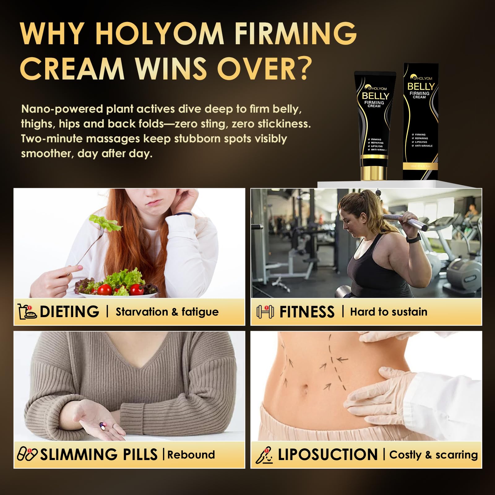 HOLYOM B Flat Belly Firming Cream – Tighten, Tone & Smooth Belly, Thighs & Butt | 4.02 fl oz