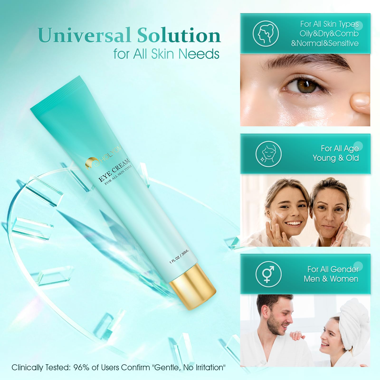 HOLYOM Advanced Eye Cream – Targeted Puffiness, Dark Circles & Wrinkles (1 oz)