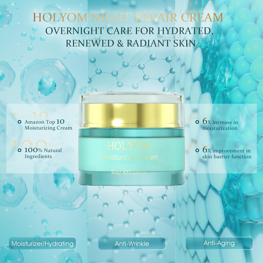 HOLYOM Restorative Night Cream for Face – Deep Hydration with Ceramides, Collagen Peptides & Hyaluronic Acid