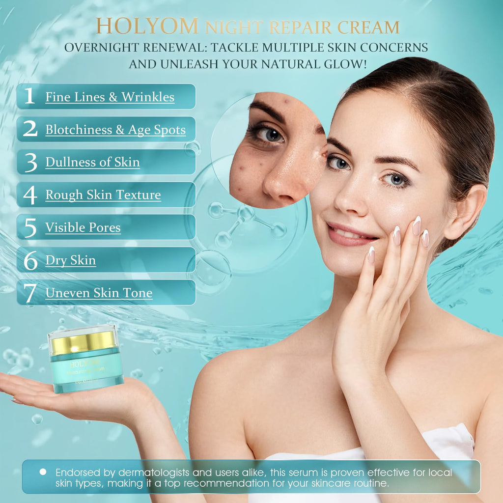 HOLYOM Restorative Night Cream for Face – Deep Hydration with Ceramides, Collagen Peptides & Hyaluronic Acid